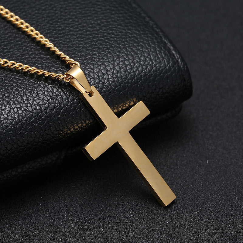 Titanium Steel Simple Single Cross Necklace Pendant