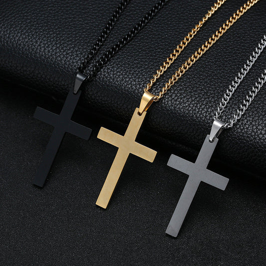 Titanium Steel Simple Single Cross Necklace Pendant