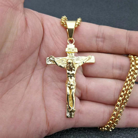 Jesus Cross Titanium Steel Men's Pendant Necklace